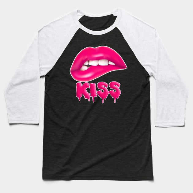 Lips 'Kiss' - Graphic Design Tee Baseball T-Shirt by DankFutura